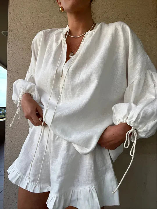 Vrouwelijke Relaxed Fit Broekpak met Aanpasbare Mouwen