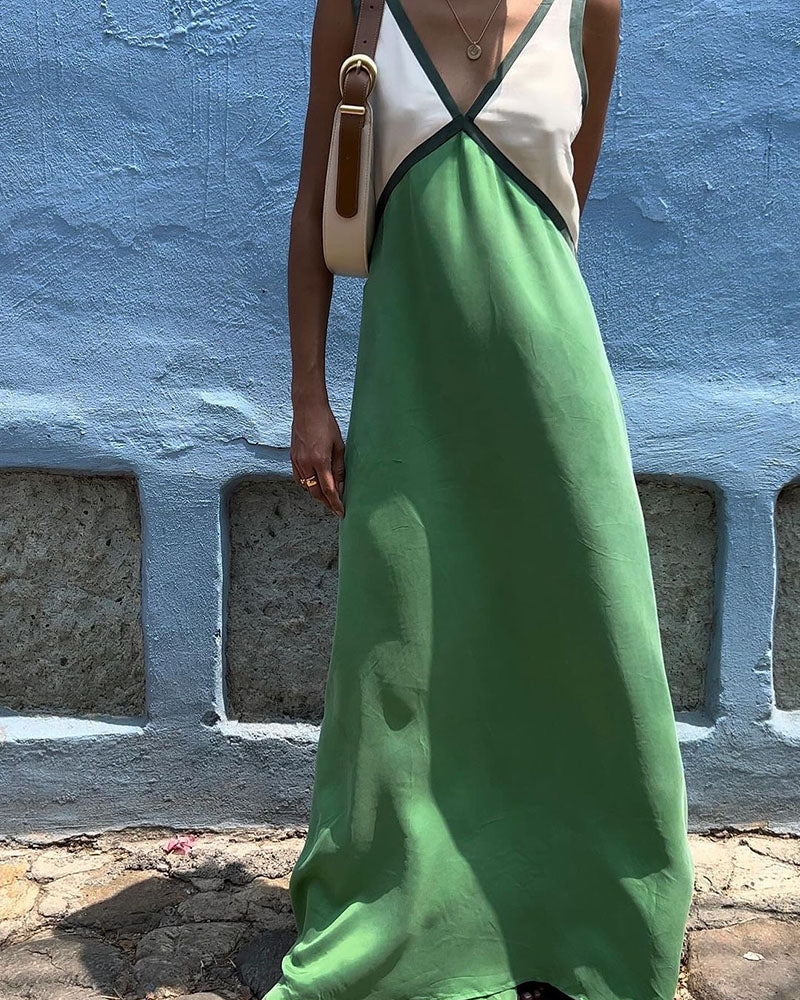 Luna | Vestito Lungo Elegante con Collo a V e Colori Audaci-2