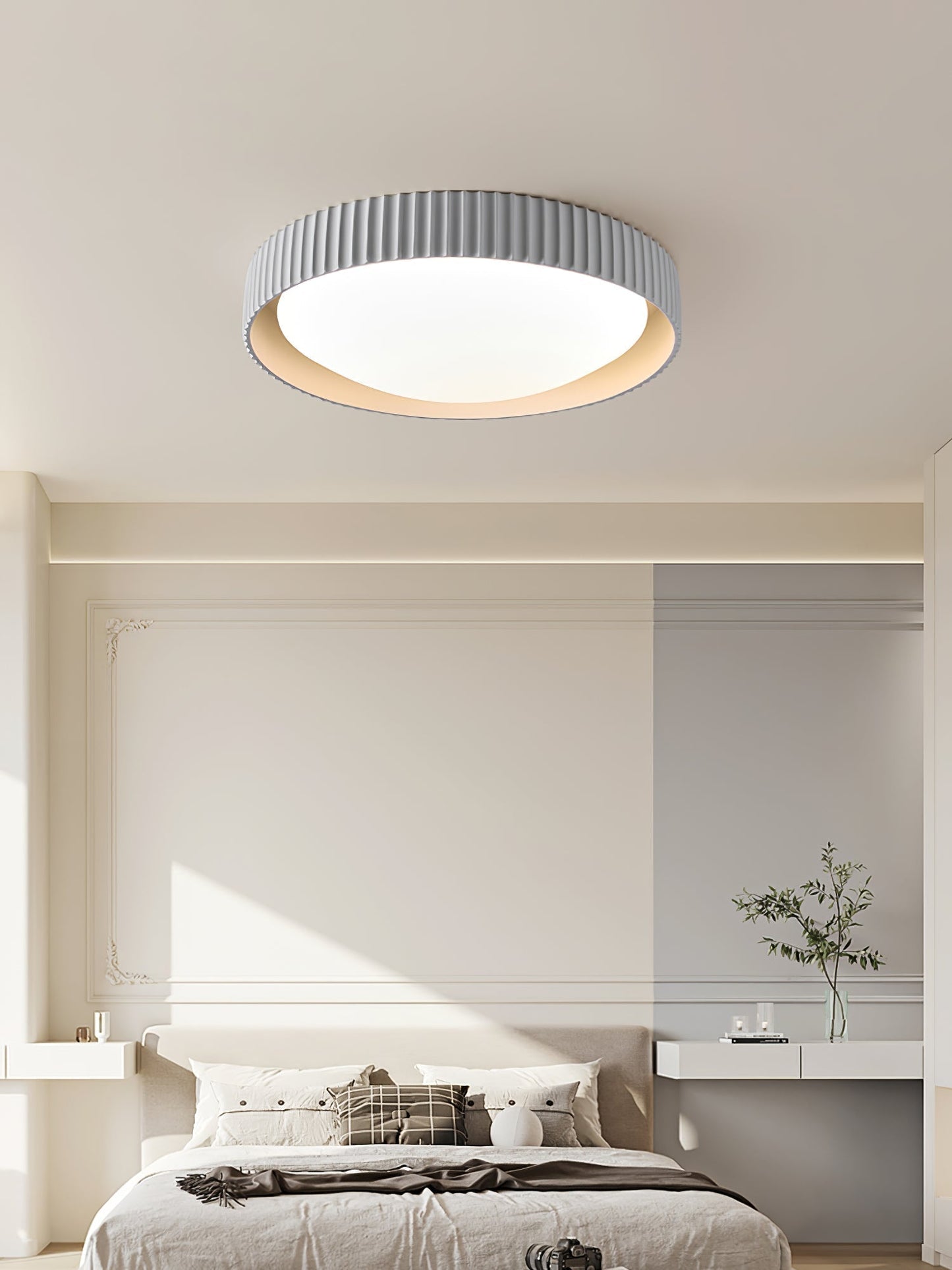 Moderne Plafondlamp Ribbed – Acryl Kap met Harsframe – Warm/Neutraal/Koel Licht – Ø46cm – Oranje, Grijs of Blauw