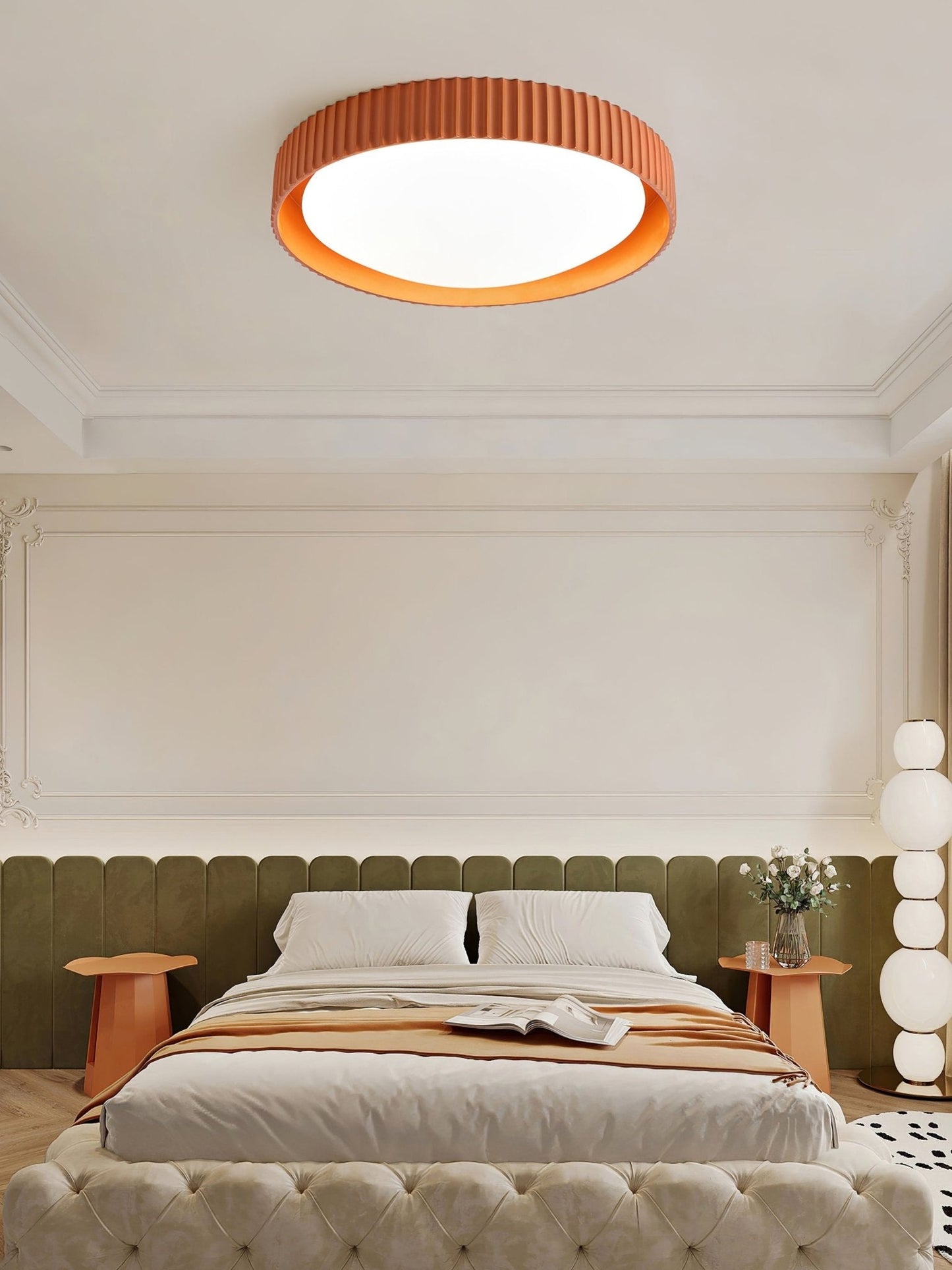 Moderne Plafondlamp Ribbed – Acryl Kap met Harsframe – Warm/Neutraal/Koel Licht – Ø46cm – Oranje, Grijs of Blauw