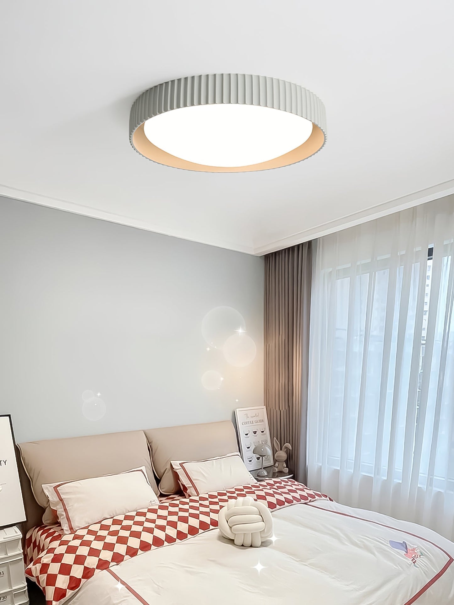 Moderne Plafondlamp Ribbed – Acryl Kap met Harsframe – Warm/Neutraal/Koel Licht – Ø46cm – Oranje, Grijs of Blauw