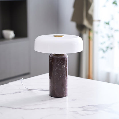 Marmeren Tafellamp met Oplaadbare Batterij – Opaline Glazen Bol & Espresso Marmeren Voet – Touch Dimbaar