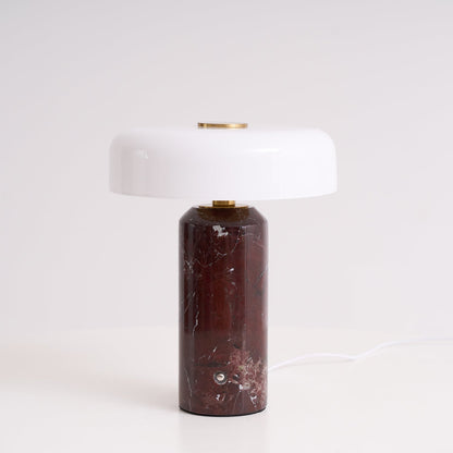 Marmeren Tafellamp met Oplaadbare Batterij – Opaline Glazen Bol & Espresso Marmeren Voet – Touch Dimbaar