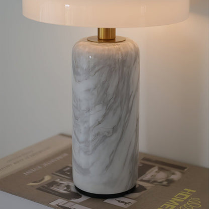 Marmeren Tafellamp met Oplaadbare Batterij – Opaline Glazen Bol & Espresso Marmeren Voet – Touch Dimbaar