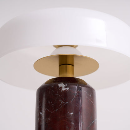 Marmeren Tafellamp met Oplaadbare Batterij – Opaline Glazen Bol & Espresso Marmeren Voet – Touch Dimbaar