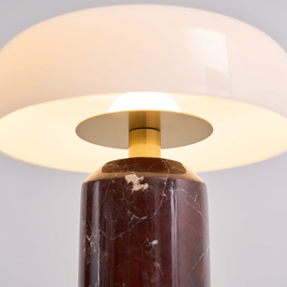 Marmeren Tafellamp met Oplaadbare Batterij – Opaline Glazen Bol & Espresso Marmeren Voet – Touch Dimbaar