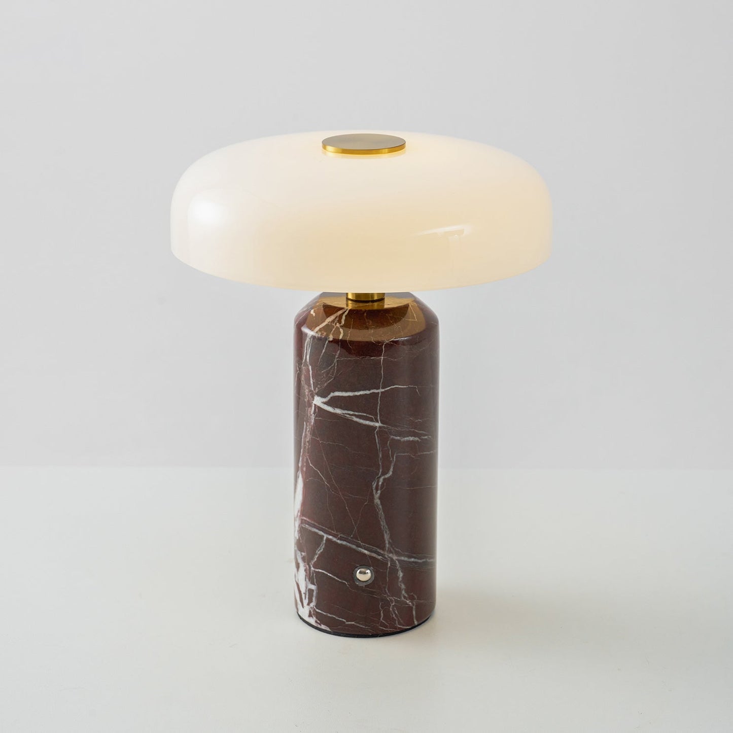 Marmeren Tafellamp met Oplaadbare Batterij – Opaline Glazen Bol & Espresso Marmeren Voet – Touch Dimbaar