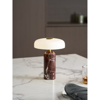 Marmeren Tafellamp met Oplaadbare Batterij – Opaline Glazen Bol & Espresso Marmeren Voet – Touch Dimbaar