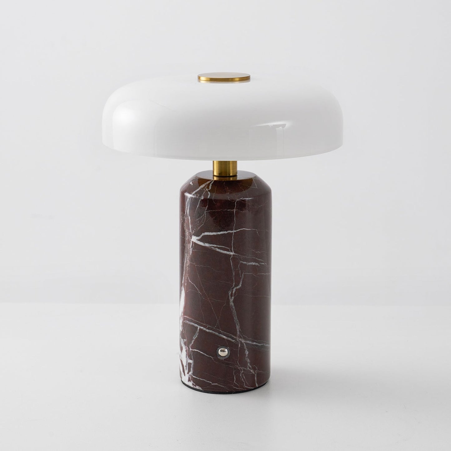 Marmeren Tafellamp met Oplaadbare Batterij – Opaline Glazen Bol & Espresso Marmeren Voet – Touch Dimbaar