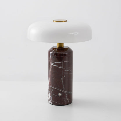 Marmeren Tafellamp met Oplaadbare Batterij – Opaline Glazen Bol & Espresso Marmeren Voet – Touch Dimbaar