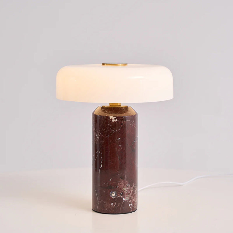 Marmeren Tafellamp met Oplaadbare Batterij – Opaline Glazen Bol & Espresso Marmeren Voet – Touch Dimbaar