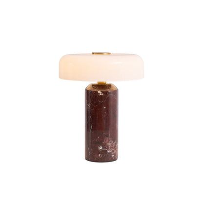 Marmeren Tafellamp met Oplaadbare Batterij – Opaline Glazen Bol & Espresso Marmeren Voet – Touch Dimbaar