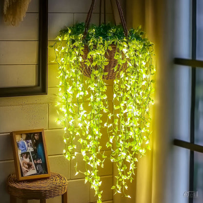 LED-Bloetenrank 3 meter Warmwit Tuin Sfeerlamp Decoratieve Kunstbloemen Groen Lichtsnoer Batterij & USB
