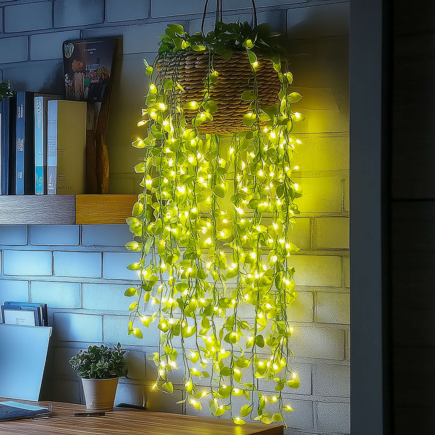 LED-Bloetenrank 3 meter Warmwit Tuin Sfeerlamp Decoratieve Kunstbloemen Groen Lichtsnoer Batterij & USB