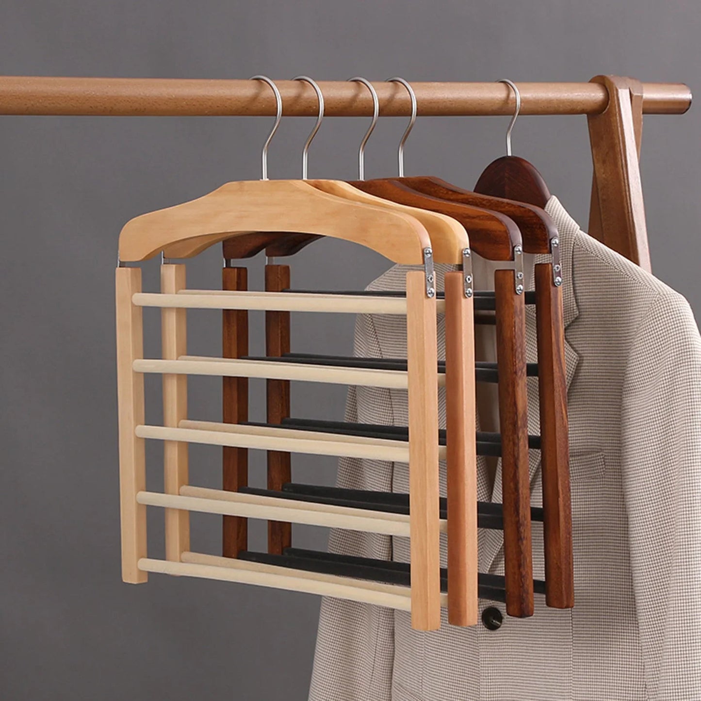 Houten Kledinghangers Walnoot & Natuurlijk Hout – Klassieke Garderobehanger met Metalen Haak – 38x38x12cm
