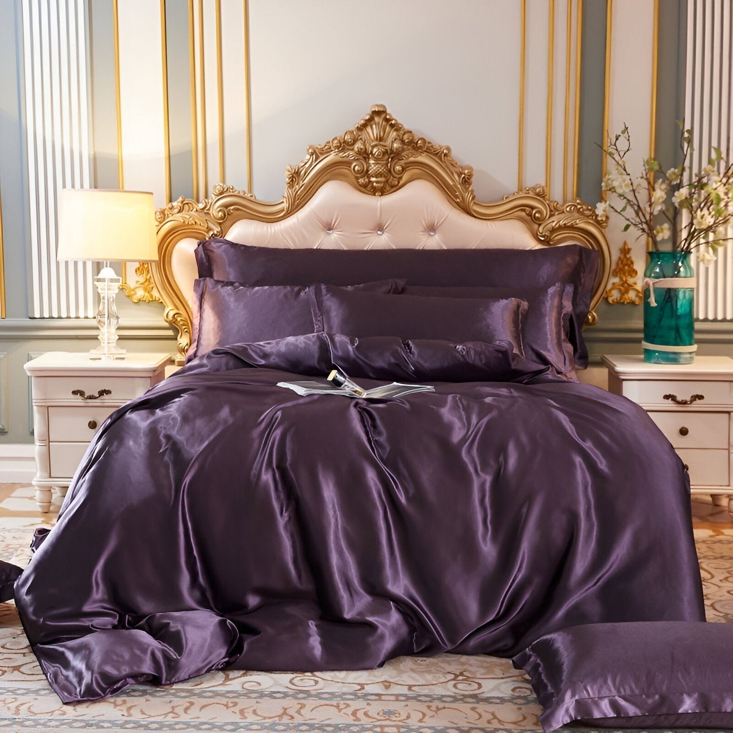 Beddengoedset Zijde 70% Mulberry 180gsm Paars Dekbedovertrek Hoeslaken Kussenslopen Luxe Slaapkamer Satijn Look