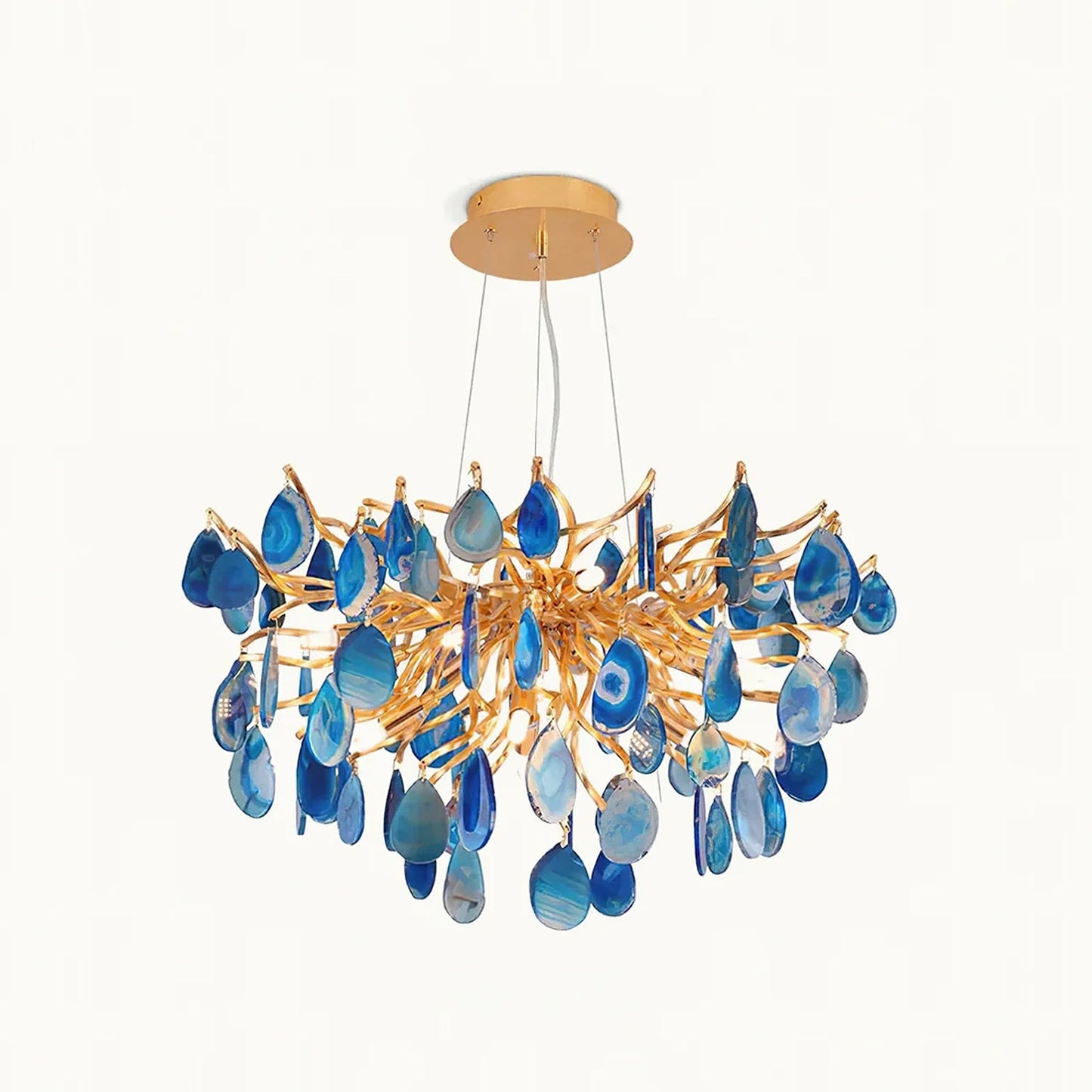 Natuursteen Agaat Kroonluchter met Vergulde Metalen Behuizing - Handgeslepen Schijven Warm Goudkleurige Afwerking 8 of 9 Lichtpunten Luxe Plafondverlichting Exclusief Statement-Piece