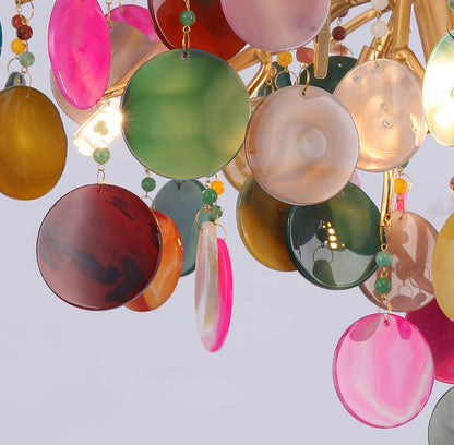 Natuursteen Agaat Kroonluchter met Vergulde Metalen Behuizing - Handgeslepen Schijven Warm Goudkleurige Afwerking 8 of 9 Lichtpunten Luxe Plafondverlichting Exclusief Statement-Piece
