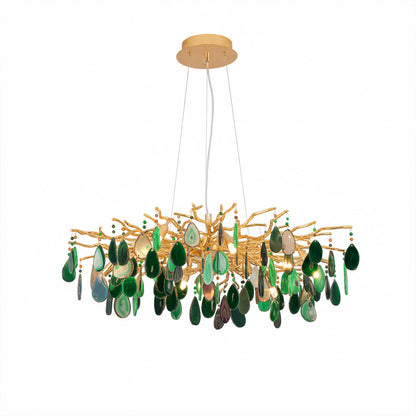Natuursteen Agaat Kroonluchter met Vergulde Metalen Behuizing - Handgeslepen Schijven Warm Goudkleurige Afwerking 8 of 9 Lichtpunten Luxe Plafondverlichting Exclusief Statement-Piece