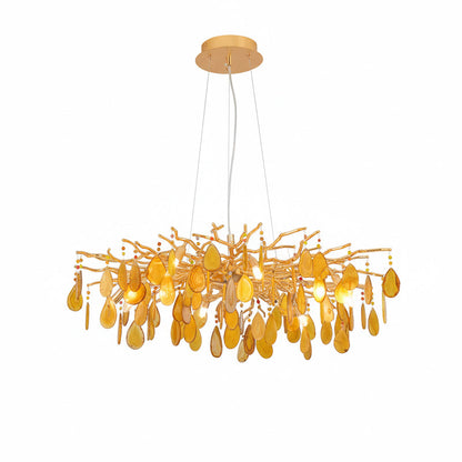 Natuursteen Agaat Kroonluchter met Vergulde Metalen Behuizing - Handgeslepen Schijven Warm Goudkleurige Afwerking 8 of 9 Lichtpunten Luxe Plafondverlichting Exclusief Statement-Piece