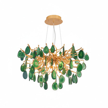 Natuursteen Agaat Kroonluchter met Vergulde Metalen Behuizing - Handgeslepen Schijven Warm Goudkleurige Afwerking 8 of 9 Lichtpunten Luxe Plafondverlichting Exclusief Statement-Piece