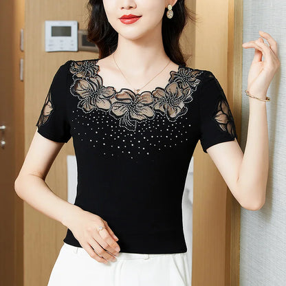 Dames T-shirt Korte Mouw Zomerse Mesh Top Blouse