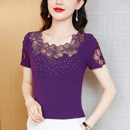 Dames T-shirt Korte Mouw Zomerse Mesh Top Blouse