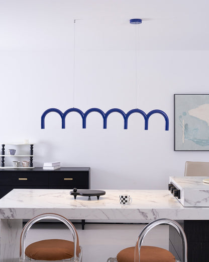 Moderne Kroonluchter met Cirkelvormige M-Bogen – 4, 7 of 9 Lichtpunten in Wit, Zwart of Blauw