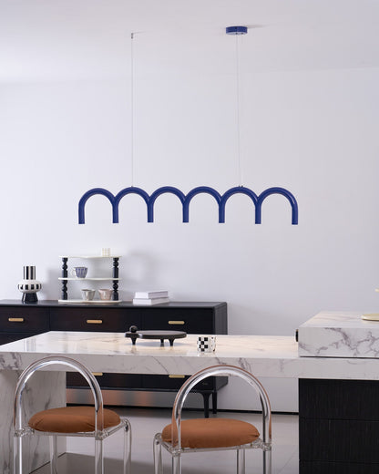 Moderne Kroonluchter met Cirkelvormige M-Bogen – 4, 7 of 9 Lichtpunten in Wit, Zwart of Blauw