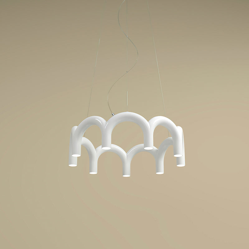 Moderne Kroonluchter met Cirkelvormige M-Bogen – 4, 7 of 9 Lichtpunten in Wit, Zwart of Blauw
