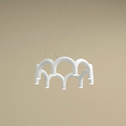 Moderne Kroonluchter met Cirkelvormige M-Bogen – 4, 7 of 9 Lichtpunten in Wit, Zwart of Blauw