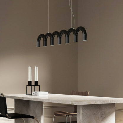Moderne Kroonluchter met Cirkelvormige M-Bogen – 4, 7 of 9 Lichtpunten in Wit, Zwart of Blauw