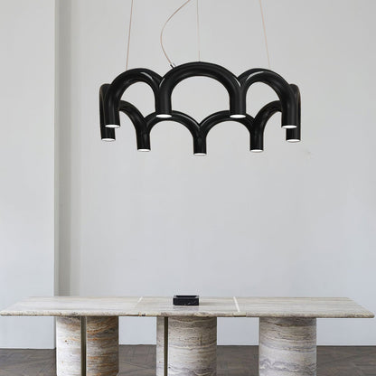 Moderne Kroonluchter met Cirkelvormige M-Bogen – 4, 7 of 9 Lichtpunten in Wit, Zwart of Blauw