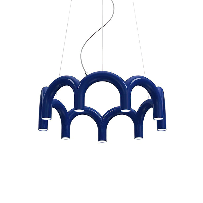 Moderne Kroonluchter met Cirkelvormige M-Bogen – 4, 7 of 9 Lichtpunten in Wit, Zwart of Blauw
