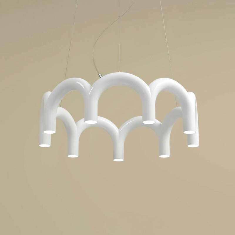 Moderne Kroonluchter met Cirkelvormige M-Bogen – 4, 7 of 9 Lichtpunten in Wit, Zwart of Blauw