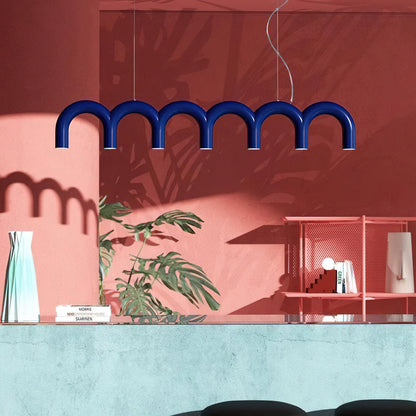 Moderne Kroonluchter met Cirkelvormige M-Bogen – 4, 7 of 9 Lichtpunten in Wit, Zwart of Blauw