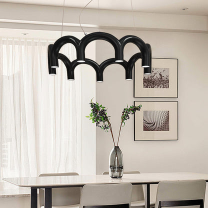 Moderne Kroonluchter met Cirkelvormige M-Bogen – 4, 7 of 9 Lichtpunten in Wit, Zwart of Blauw