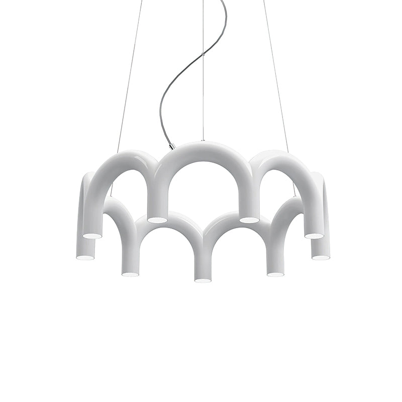 Moderne Kroonluchter met Cirkelvormige M-Bogen – 4, 7 of 9 Lichtpunten in Wit, Zwart of Blauw