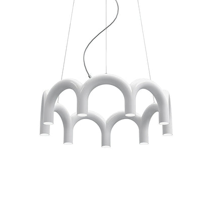 Moderne Kroonluchter met Cirkelvormige M-Bogen – 4, 7 of 9 Lichtpunten in Wit, Zwart of Blauw
