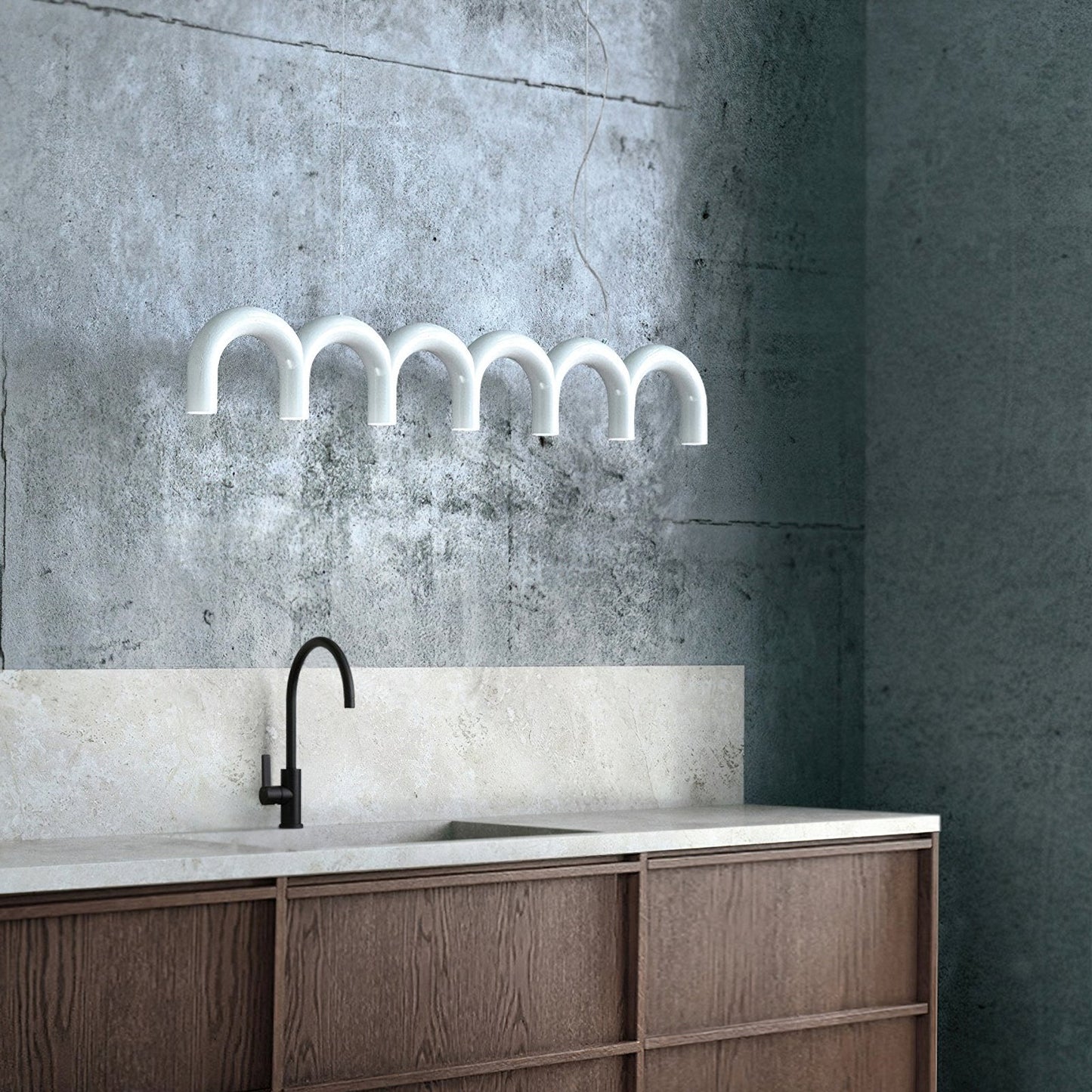 Moderne Kroonluchter met Cirkelvormige M-Bogen – 4, 7 of 9 Lichtpunten in Wit, Zwart of Blauw