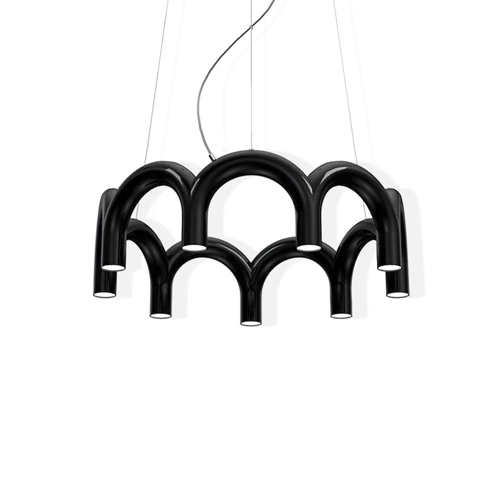 Moderne Kroonluchter met Cirkelvormige M-Bogen – 4, 7 of 9 Lichtpunten in Wit, Zwart of Blauw