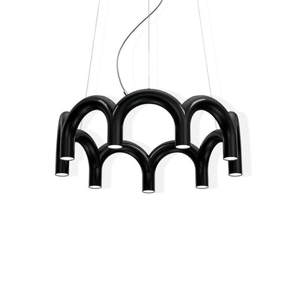 Moderne Kroonluchter met Cirkelvormige M-Bogen – 4, 7 of 9 Lichtpunten in Wit, Zwart of Blauw