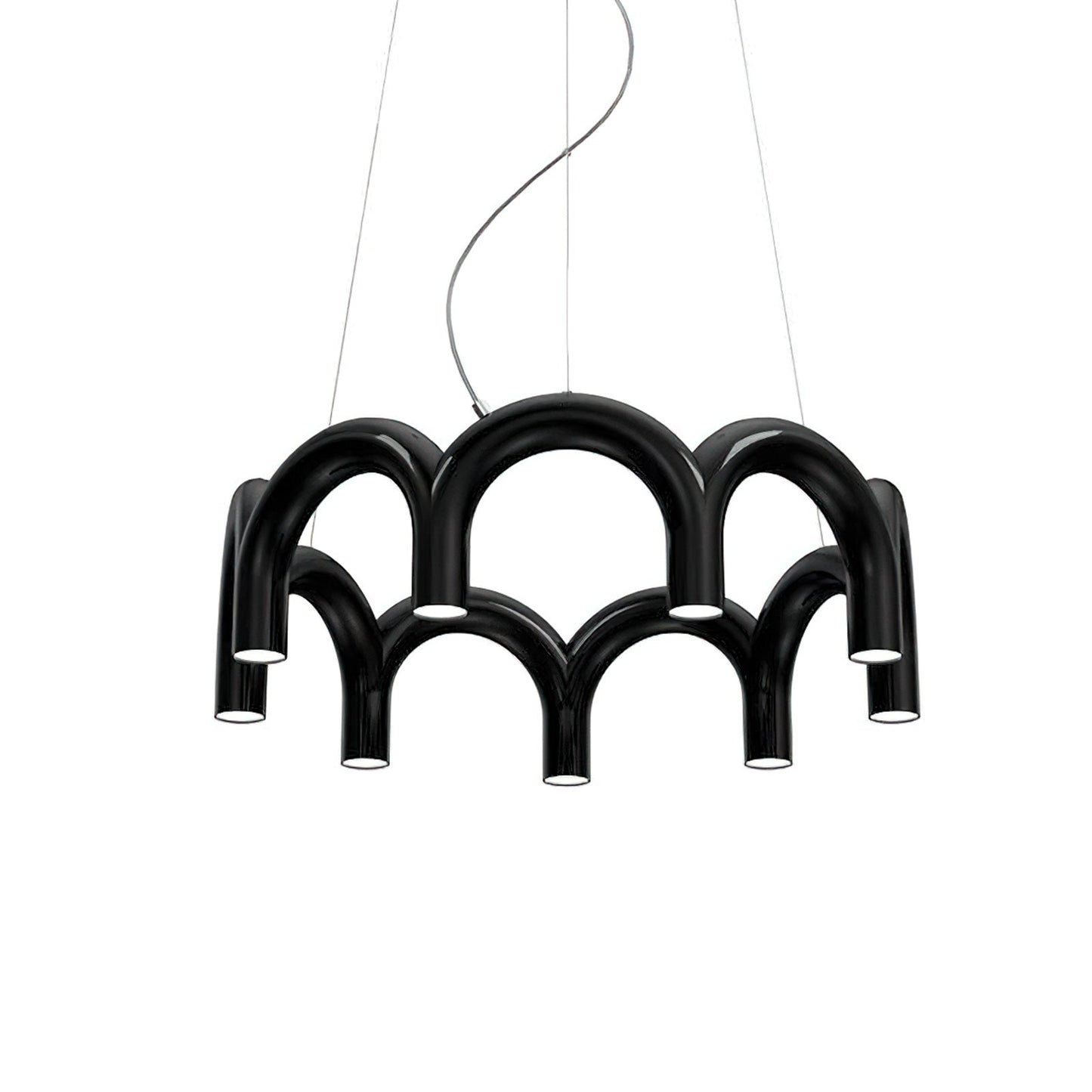 Moderne Kroonluchter met Cirkelvormige M-Bogen – 4, 7 of 9 Lichtpunten in Wit, Zwart of Blauw