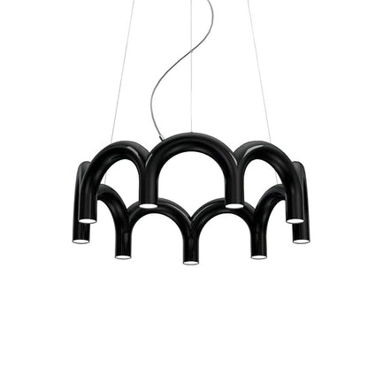 Moderne Kroonluchter met Cirkelvormige M-Bogen – 4, 7 of 9 Lichtpunten in Wit, Zwart of Blauw