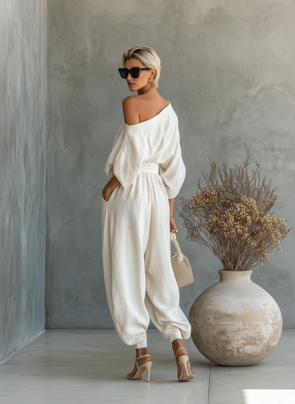 Dames Linnen Set Off-shoulder en Broek