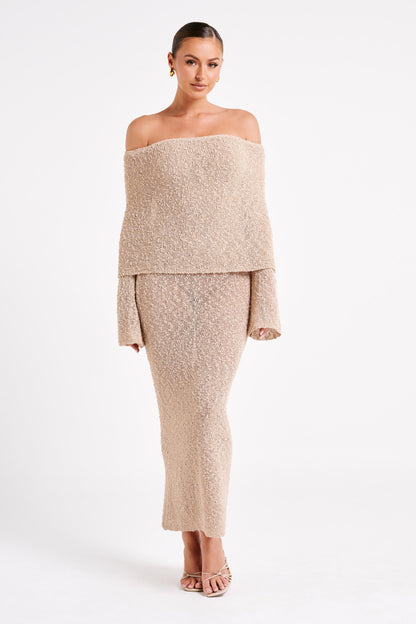 Off-Shoulder Maxi Jurk Bouclé Stof Zomerjurk