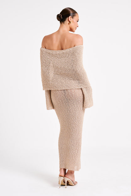 Off-Shoulder Maxi Jurk Bouclé Stof Zomerjurk
