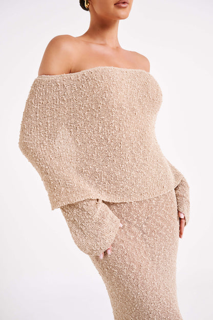 Off-Shoulder Maxi Jurk Bouclé Stof Zomerjurk