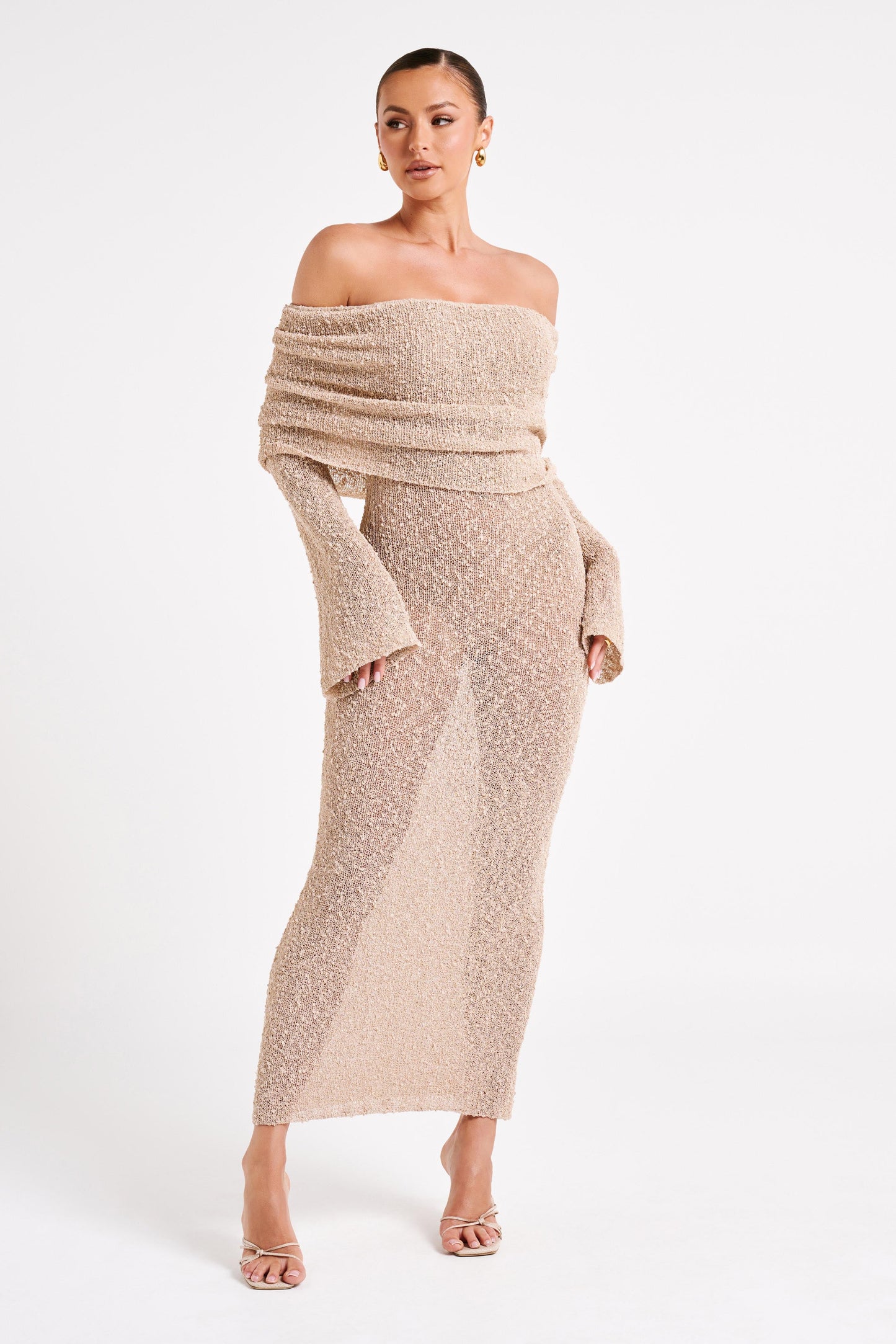 Off-Shoulder Maxi Jurk Bouclé Stof Zomerjurk