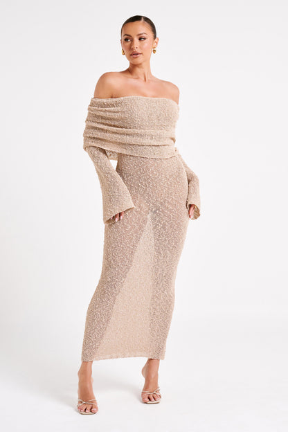 Off-Shoulder Maxi Jurk Bouclé Stof Zomerjurk